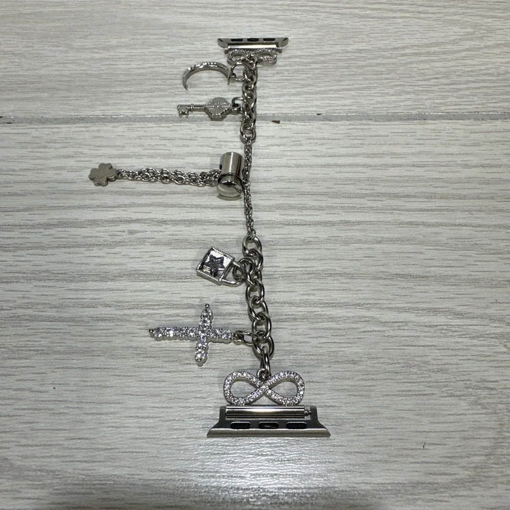 Apple Watch Band Metal Silvertone w/ Faux Diamond Charms
